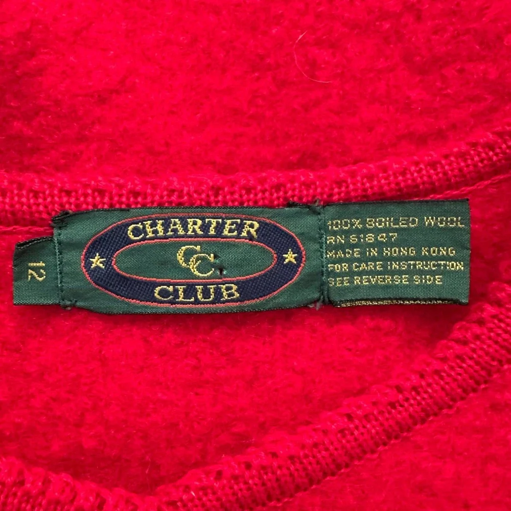 Vintage Charter Club Red Boiled Wool Cardigan Jacket Sz 12 Silver Floral Buttons